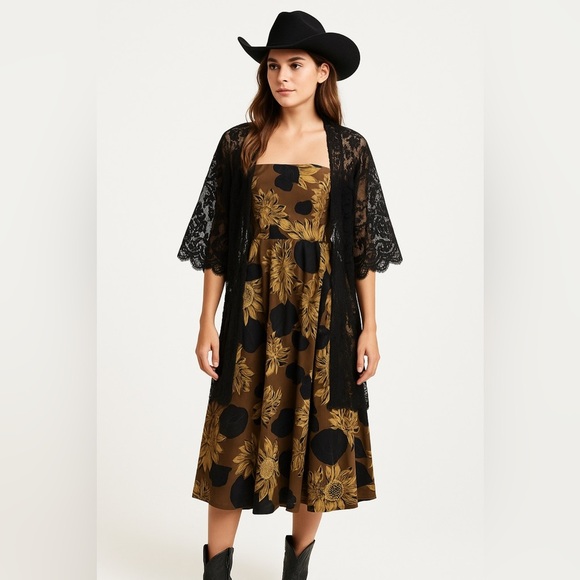 Anthropologie Plenty by Tracy Reese Floral Strapless Dress in Brown and Black - Picture 1 of 7